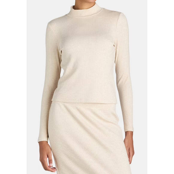 Time and Tru Womens Mock Neck Top and Midi Skirt Set 2-Pcs Oatmeal Heather Sz L - Picture 5 of 8